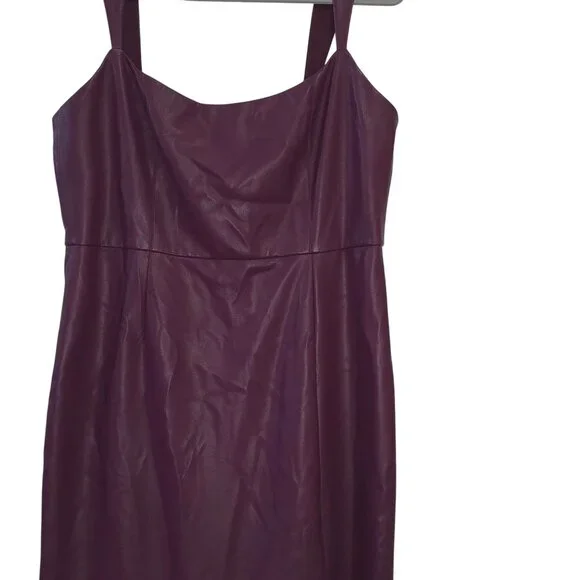 Sachin & Babi Size 14 Purple Maroon Faux Leather Midi Dress Slit Ruffle - Picture 5 of 13